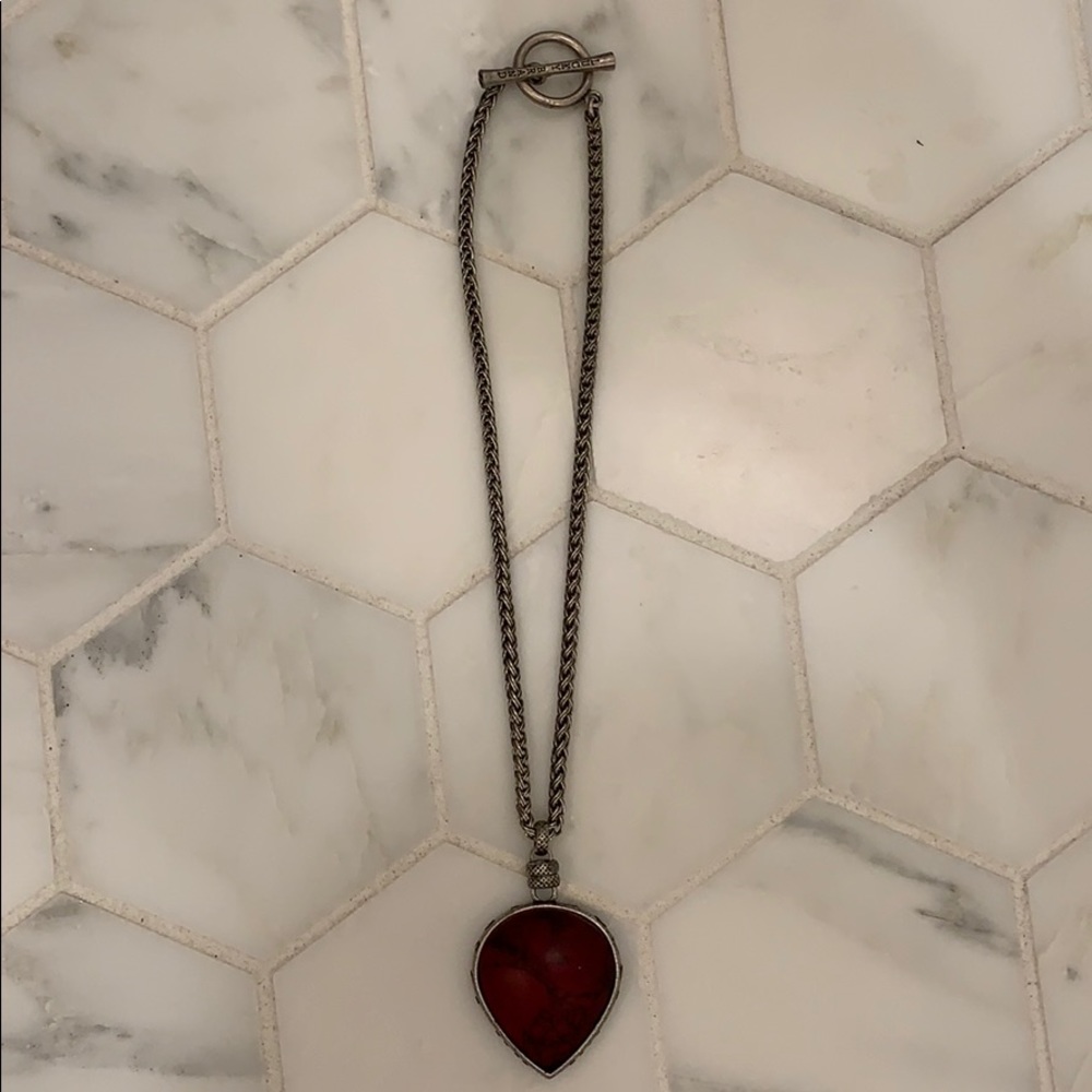Lucky Brand Silver Necklace with Red Pendant